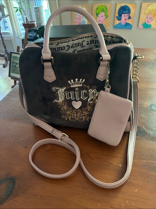 Juicy Couture Handbags - Juicy Couture Brown Suede Satchel with Pale Pink Leather Trim